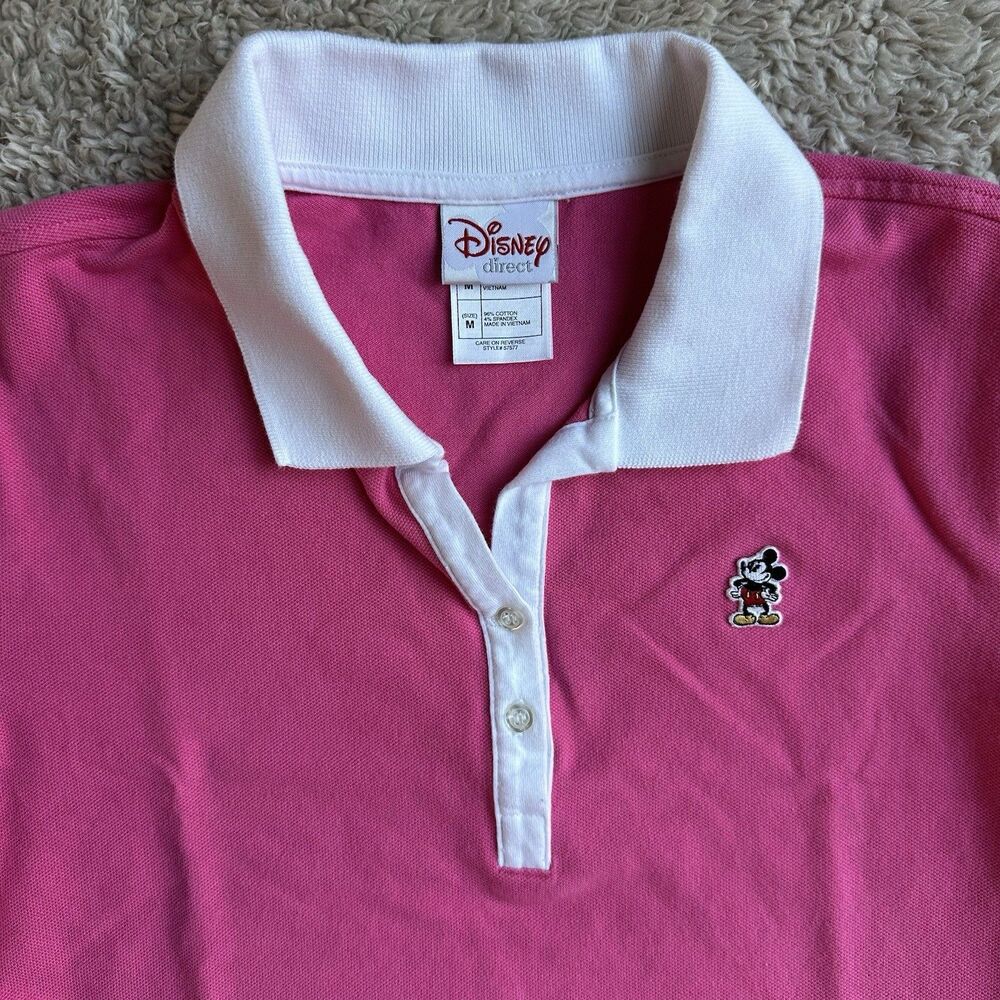 Disney Direct Women’s Polo Pink Mickey Mouse Embroidered Adult Medium
